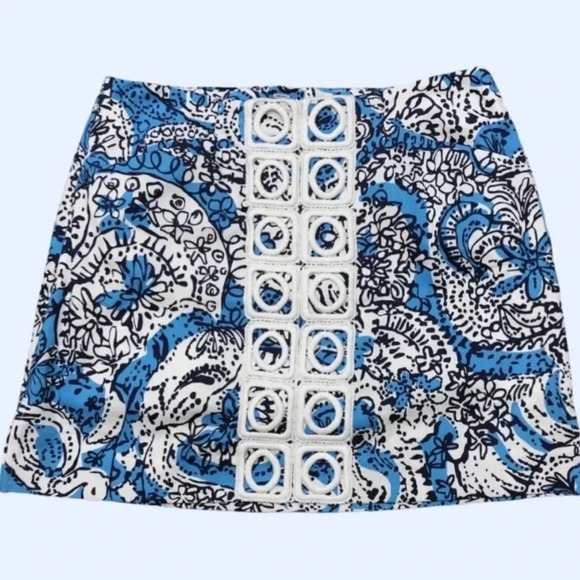 Lilly Pulitzer Marigold Skort Ariel Blue Hippy Shake White Lace Mini - Picture 2 of 10